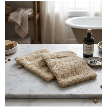 Lot De 2 Gants De Toilette 15 X 21 Cm Elegante Uni Noisette