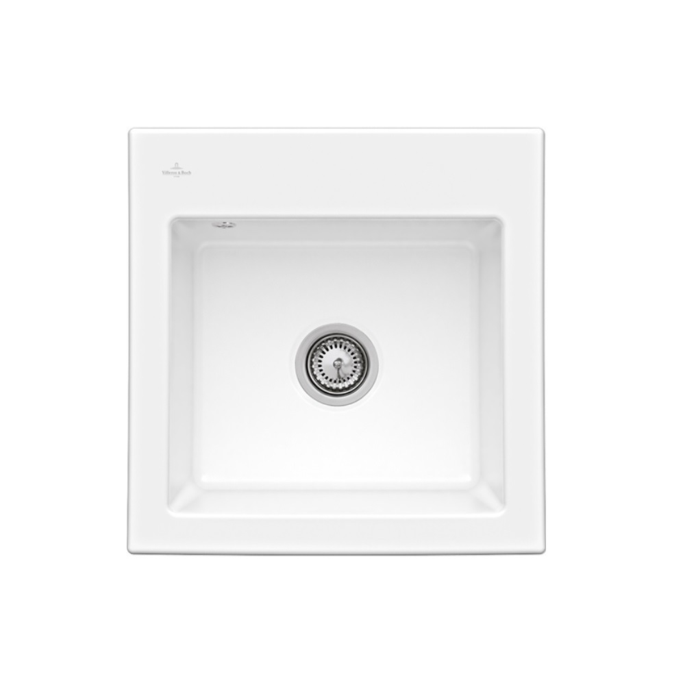 Evier VILLEROY ET BOCH Subway 50 S 52,5 x 51 cm sans egouttoir Blanc CeramicPlus avec vidage automatique
