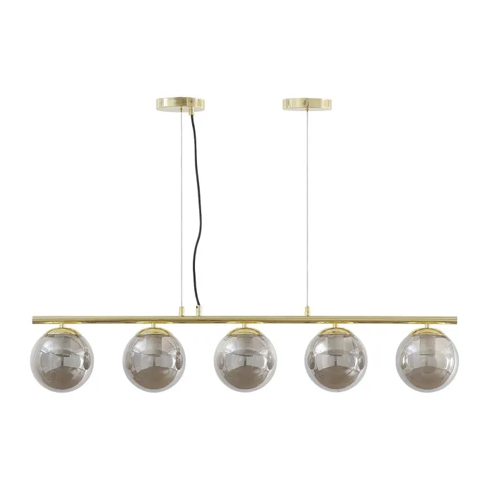 Lustre en métal et verre fumé brillant - 5 globes - L. 100 x H. 120 cm - Doré - SOFIA