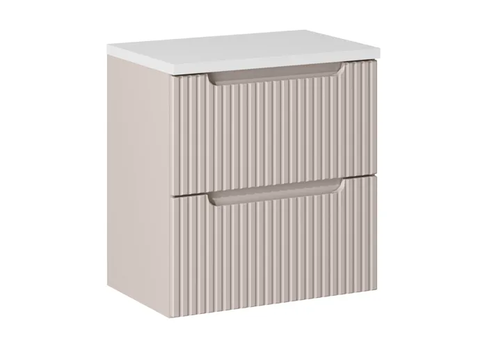 Meuble sous vasque suspendu 2 tiroirs NOVA CACHEMIRE 60 CM et le plan BLANC