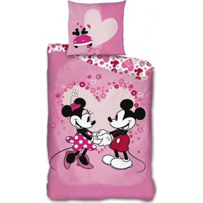 Parure De Lit Réversible Disney Mickey Et Minnie Qui Se Tiennent Les Mains - 140 Cm X