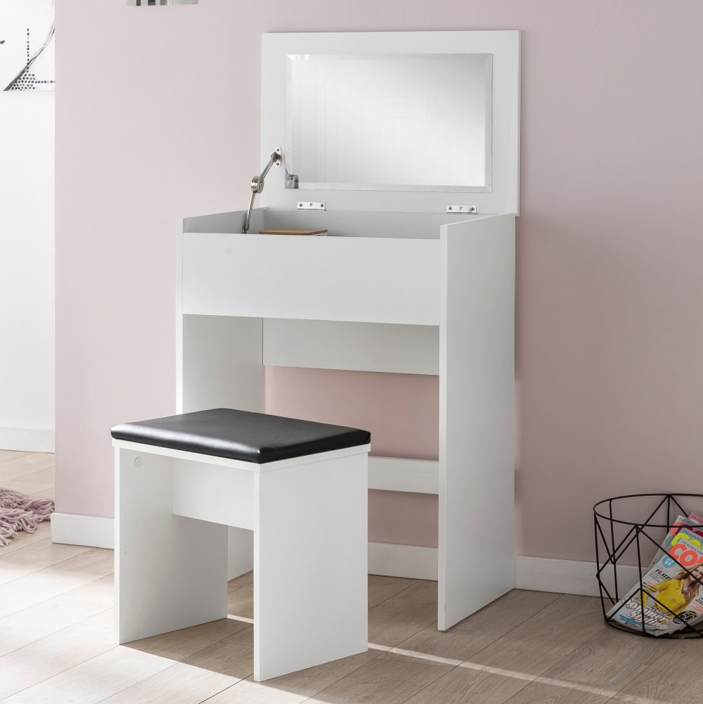 Finebuy Coiffeuse Finebuy Coiffeuse Coiffeuse Miroir Blanc & Tabouret