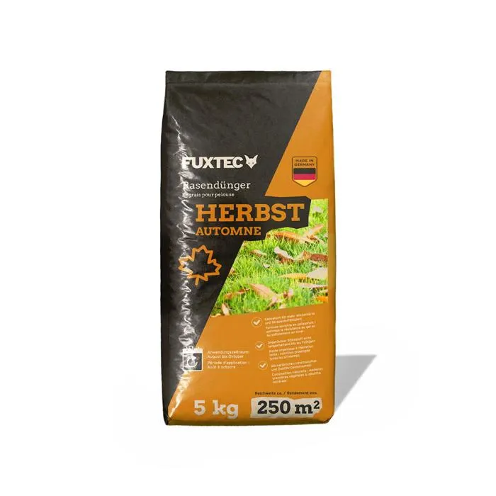 Engrais Gazon Automne Fuxtec Fx-rdh5 Riche En Potassium Sac 5 Kg Pour 250 M2 Granulés Solubles Fabrication Allemande