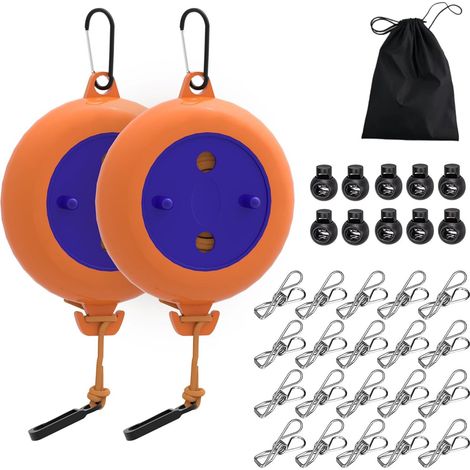 Étendoir À Linge Rétractable Et Portable, Antidérapant Et Doté De 10 Boucles Fixes Et De 20 Pinces Coupe-vent, Pour Une Utilisation Intérieure, Extérieure Et En Camping.