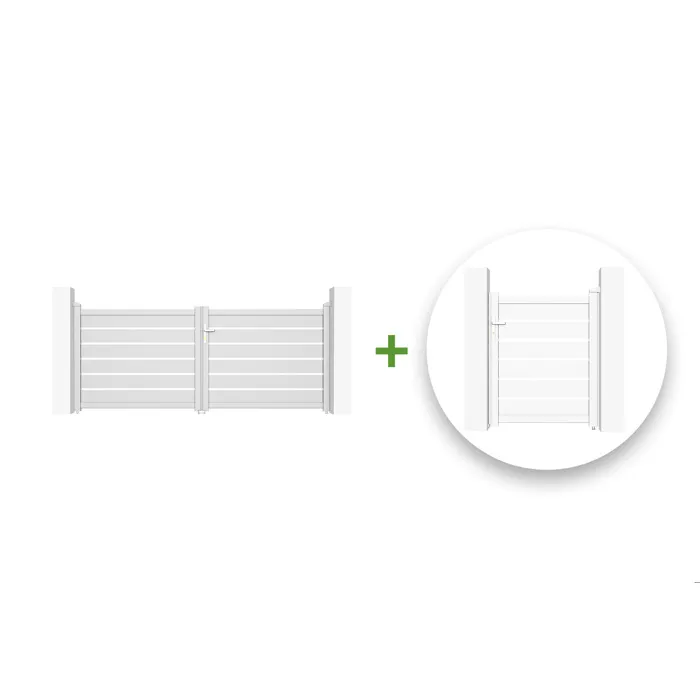 Portail battant 3m VOGEL H.120cm + Portillon 1m VOGEL H.120cm aluminium blanc