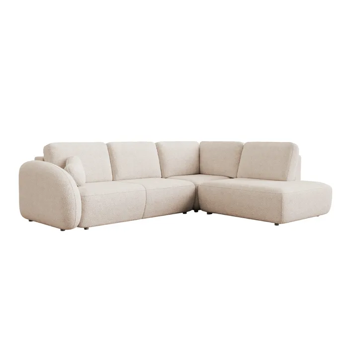 Djena - Canapé D'angle Convertible Avec Coffre En Tissu Bouclette Beige - Angle Droit