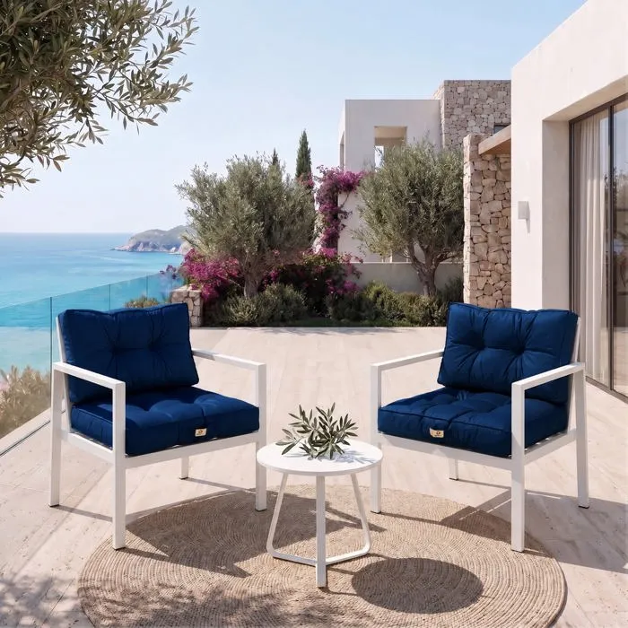 Ensemble Coussins Capitonné 60x60 Bleu Pétrole - Épais 15cm & Moelleux (assise + Dossier)