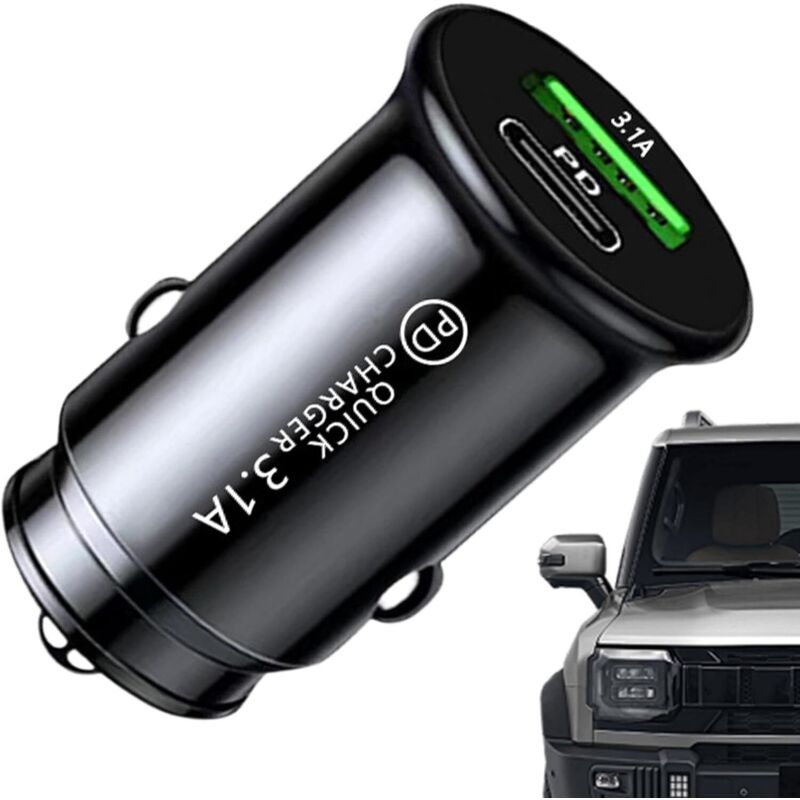 Adaptateur De Chargeur De Voiture Usb, Double Port 3,1 A, Charge Rapide, Ports Usb-a Et Usb-c, Design Compact, Mini Chargeur De Voiture, Chargeur De Voiture Portable
