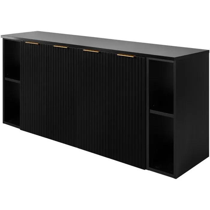 Meuble sous vasque à 4 portes FLOW NOIR 160 cm avec 2 x l'étagères - extensions et plan