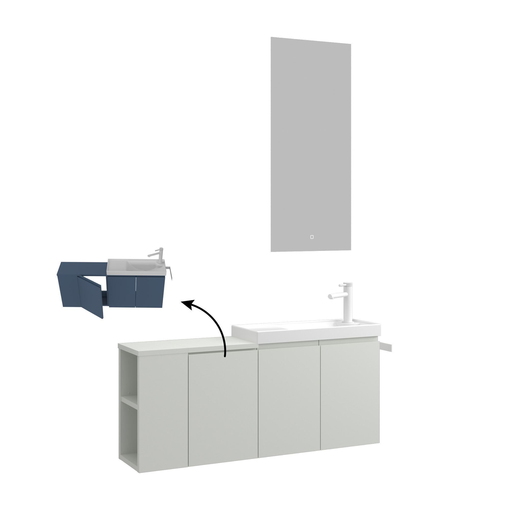 Meuble Avec Simple Vasque Et Miroir "ferla 110" - 110 X 22 X 45 Cm - Matte Cashmere