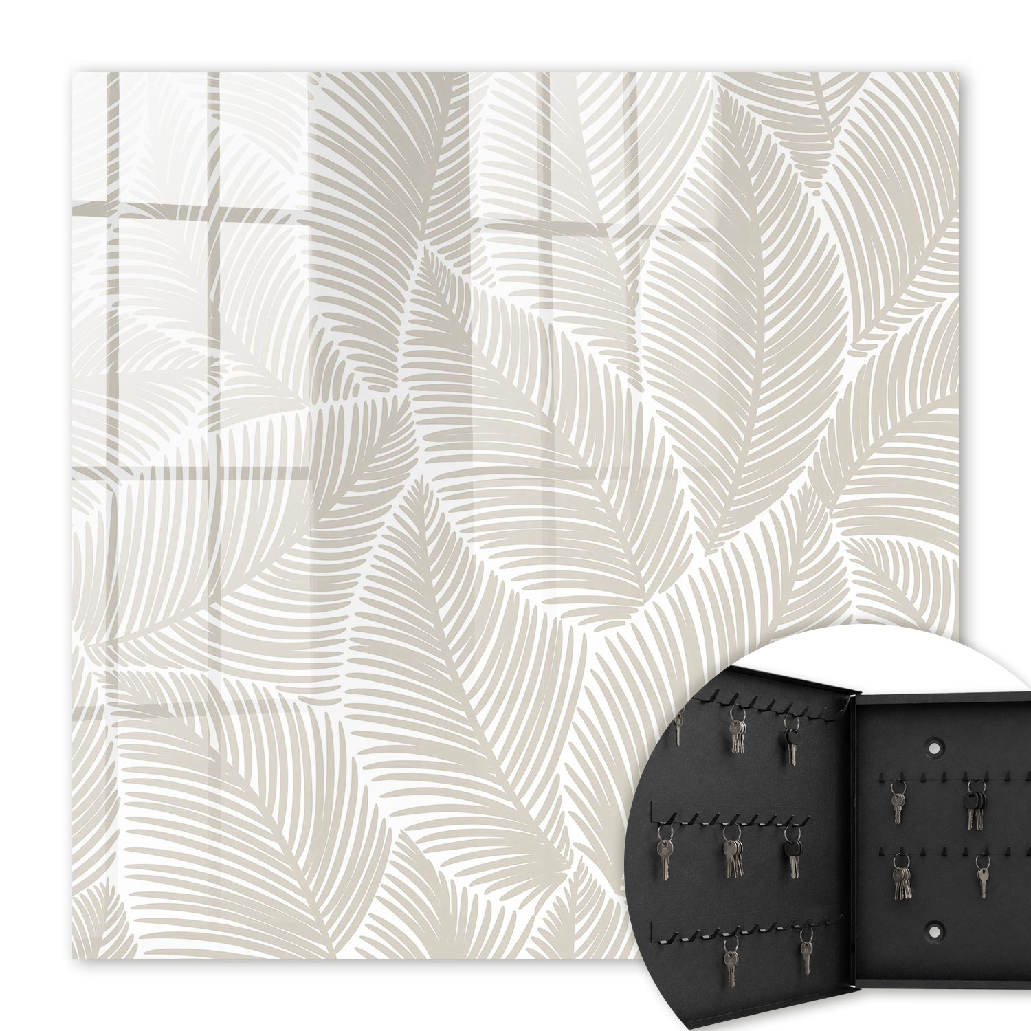Armoire À Clés - (30 Cm X 30 Cm) - Boîte À Clés Murale - Coffret De Rangement Pour Clés - Couleur Noire - Ouverture Vers La Gauche - Pour Maison Et Bureau - Feuilles Paisibles
