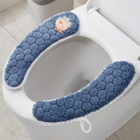Lot De 2 Paires De Housses De Siège De Toilette Rembourrées En Peluche Chaude Et Épaisse - Antidérapantes Et Douces - Lavables - Avec Ruban Adhésif