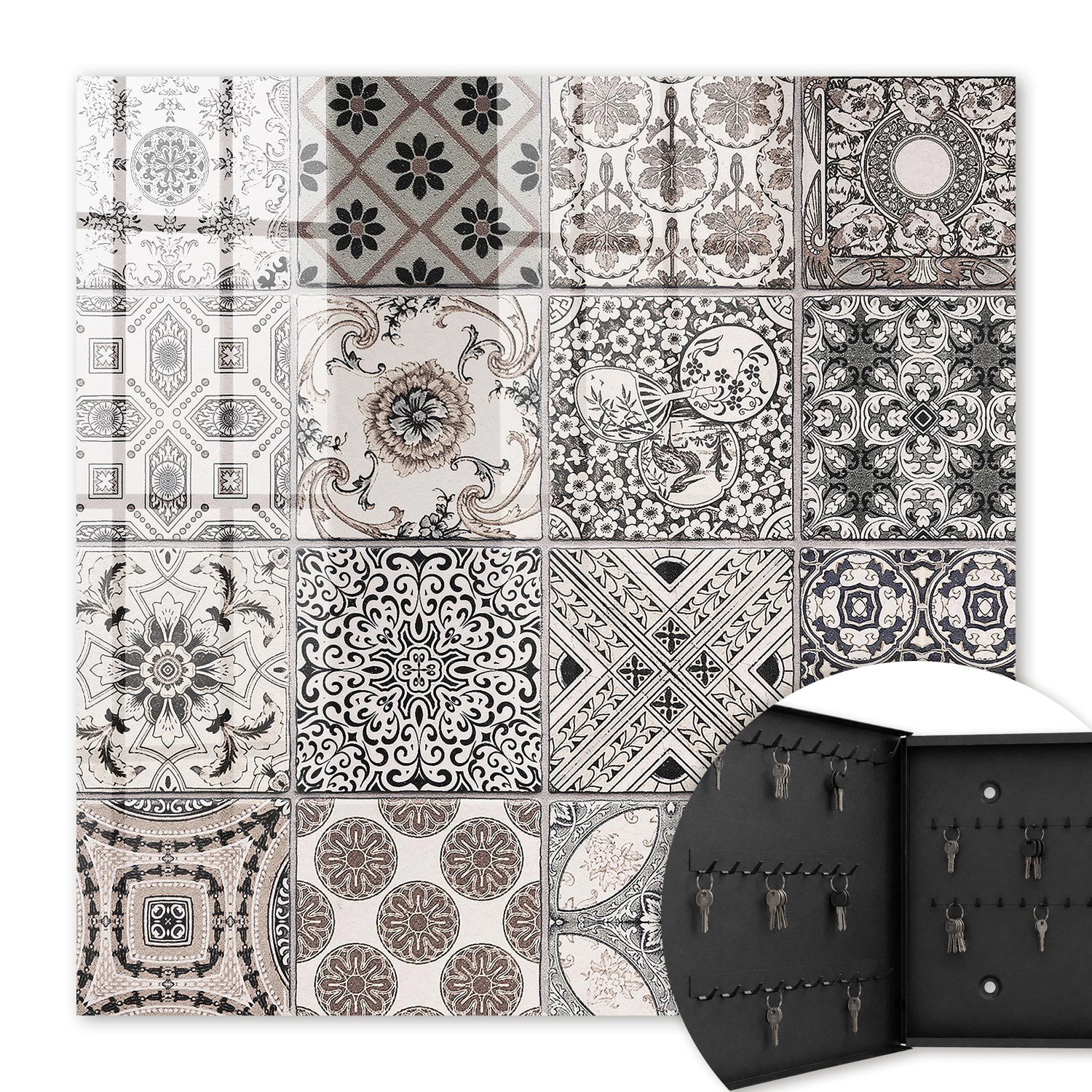 Armoire À Clés - (30 Cm X 30 Cm) - Boîte À Clés Murale - Coffret De Rangement Pour Clés - Couleur Noire - Ouverture Vers La Gauche - Pour Maison Et Bureau - Carrelage Élégant