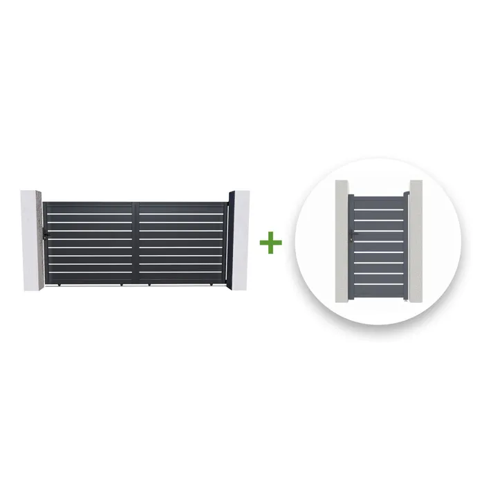 Portail coulissant 3m VOGEL H.180cm + Portillon 1m VOGEL H.180cm aluminium gris