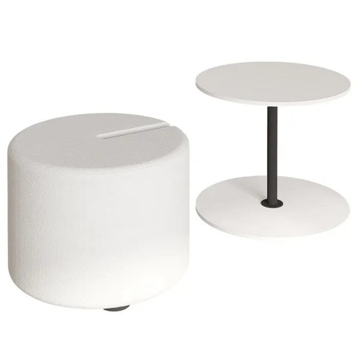 Table D'Appoint Avec Pouf En Bois "vexana" - 43 X 43 X 47 Cm - Blanc