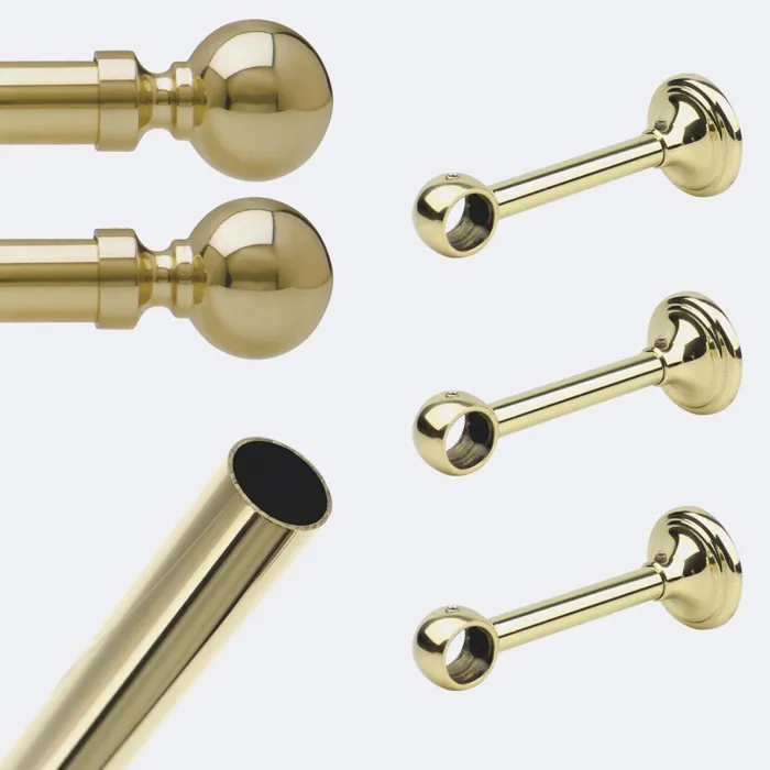 Kit de tringle à rideaux Laiton Poli Verni 250cm Diam.20mm Embout Contemporain - Fixation Mur - Boulet