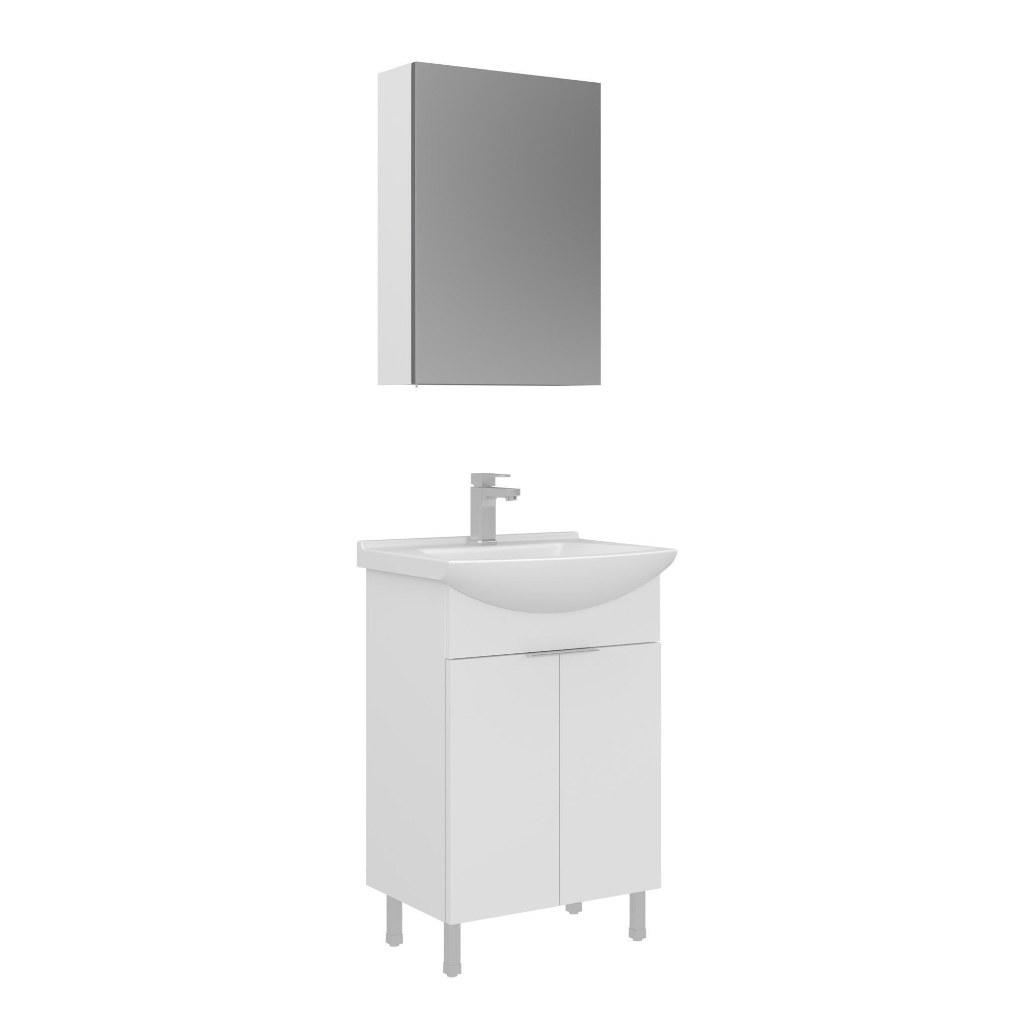 Meuble Avec Simple Vasque Et Miroir "purus 55" - 55 X 50 X 83 Cm - White