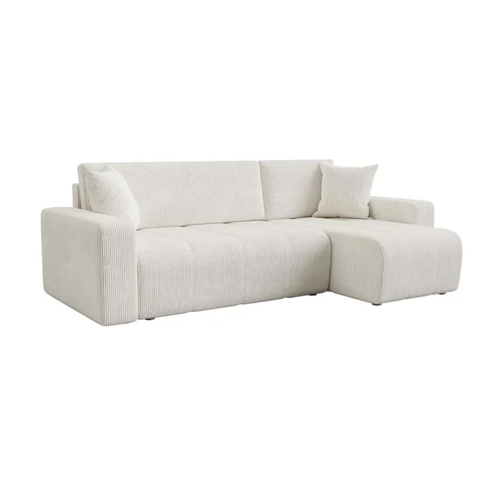 Alicia Mini - Canapé D'angle Convertible Et Réversible Avec Coffre En Velours Côtelé Beige