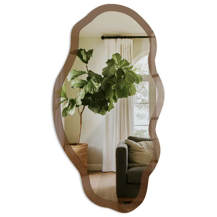 Miroir Mural Décoratif De Forme Irrégulière Marron La Chambre 52x97 Cm