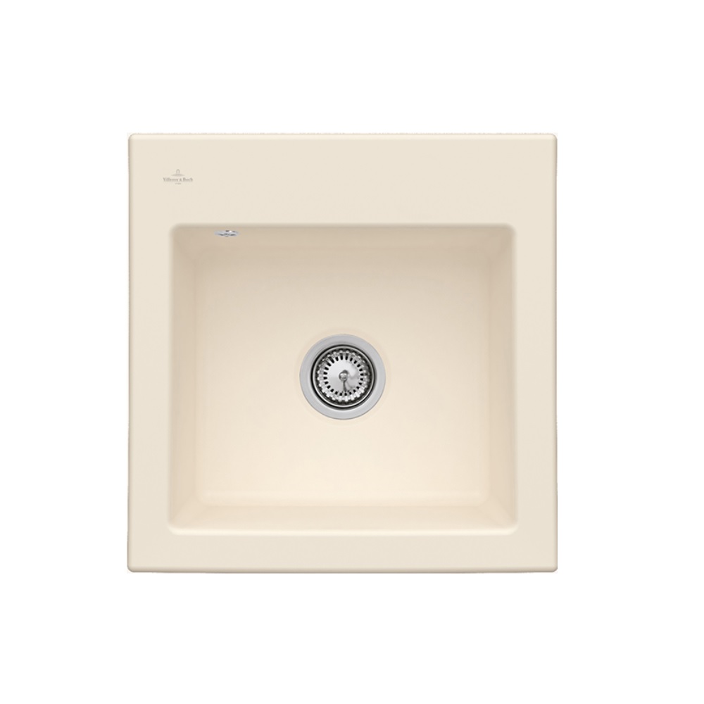 Evier VILLEROY ET BOCH Subway 50 S 52,5 x 51 cm sans egouttoir Ivory CeramicPlus avec vidage automatique