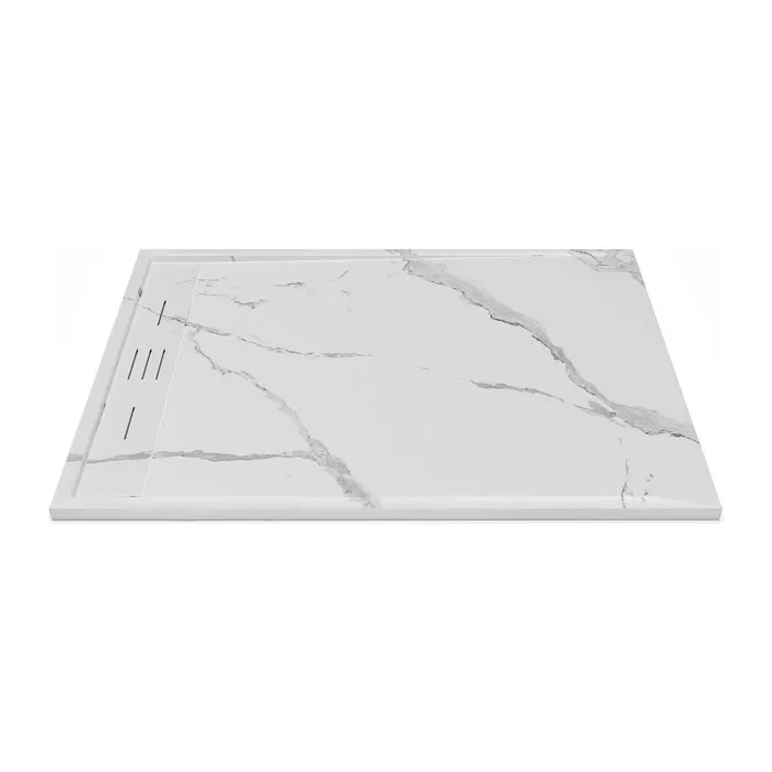 Receveur de douche extra plat à poser ou à encastrer recoupable en résine SMC - Blanc marbré - 120 x 90 cm - LYROSA