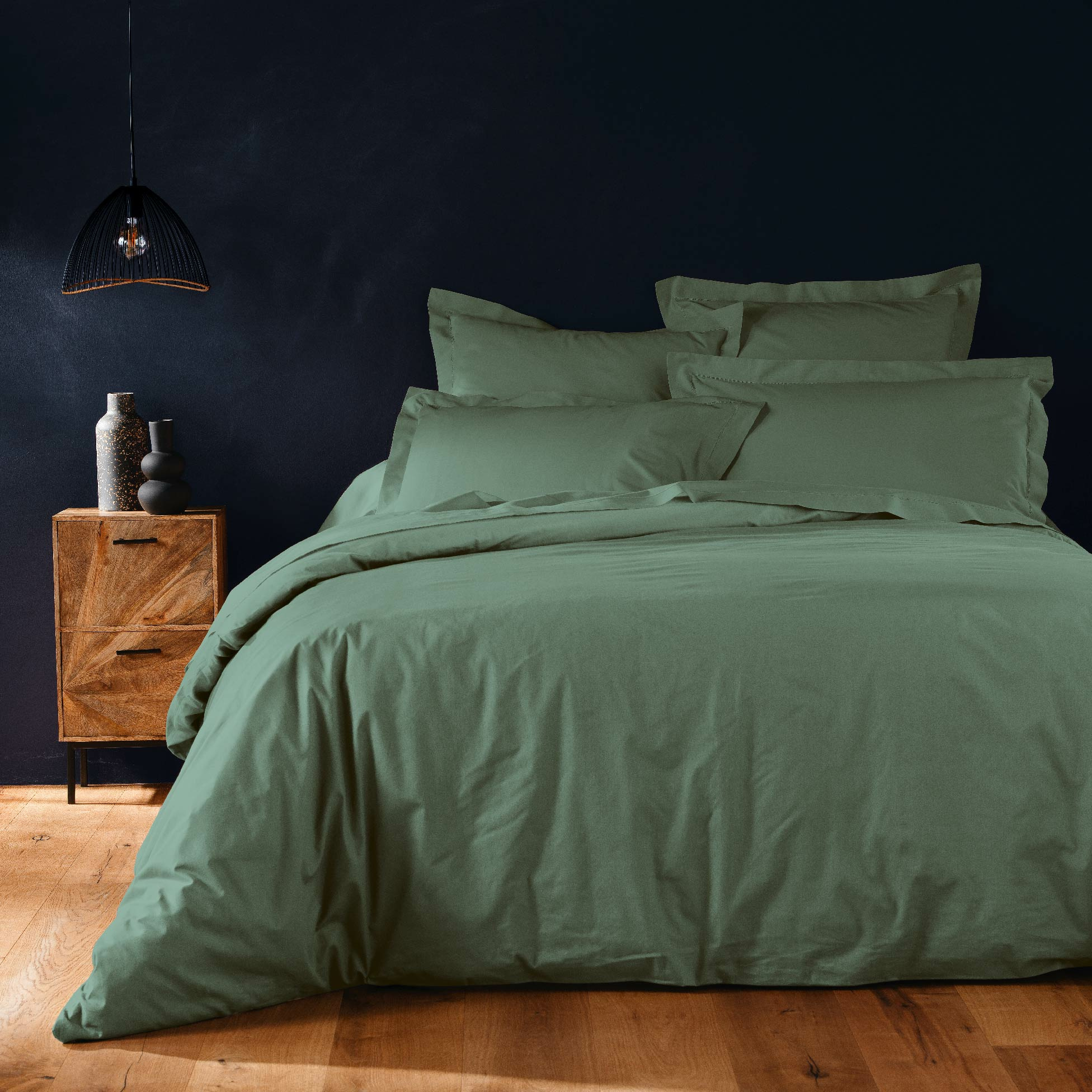 Parure De Lit 240 X 220 Cm Unie 57 Fils - Linaé Cèdre - 2 Taies 63 X 63 Cm Incluses