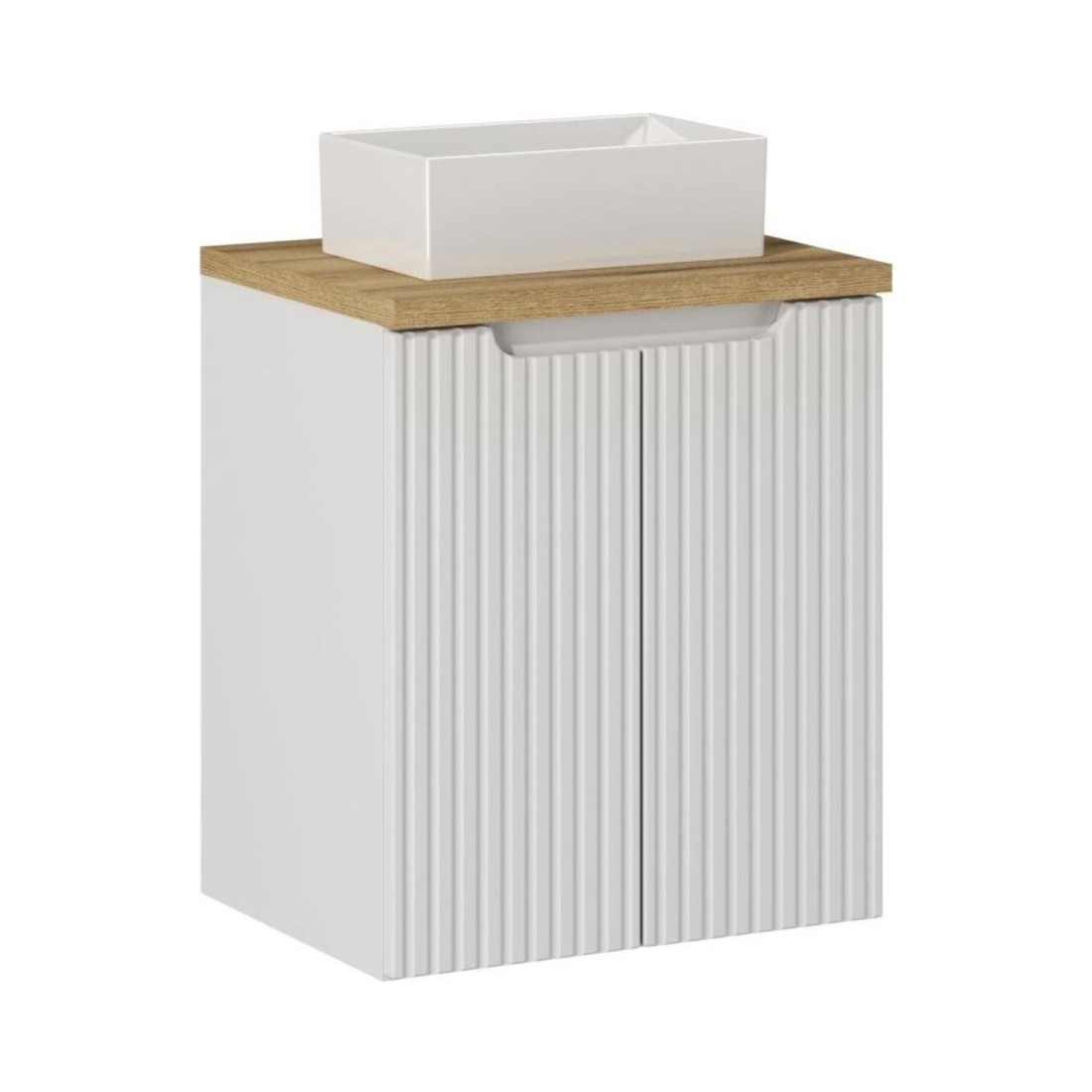 Ensemble De Salle De Bain Vano Blanc 50cm: Meuble Sous Vasque À Placards + Plan Pour Vasque + Vasque À Poser Rectangulaire