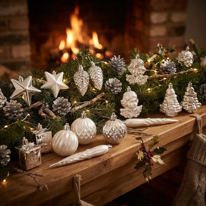 Kit de 16 Boules et Décorations de Noël Argent Assortiment Festif