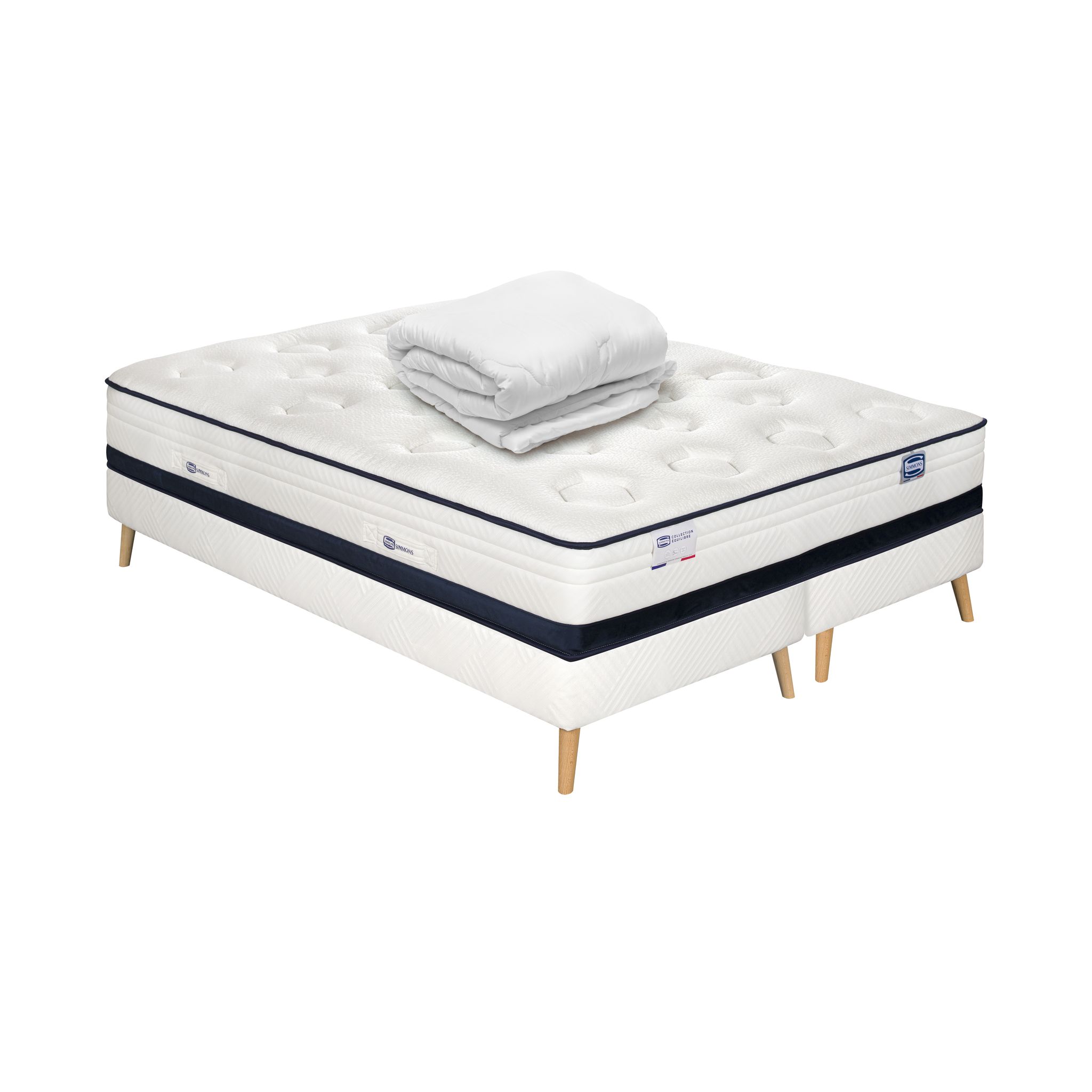 Ensemble Inedit, Matelas Hybride 160x200, Ferme H27 + 2 Sommiers + Couette