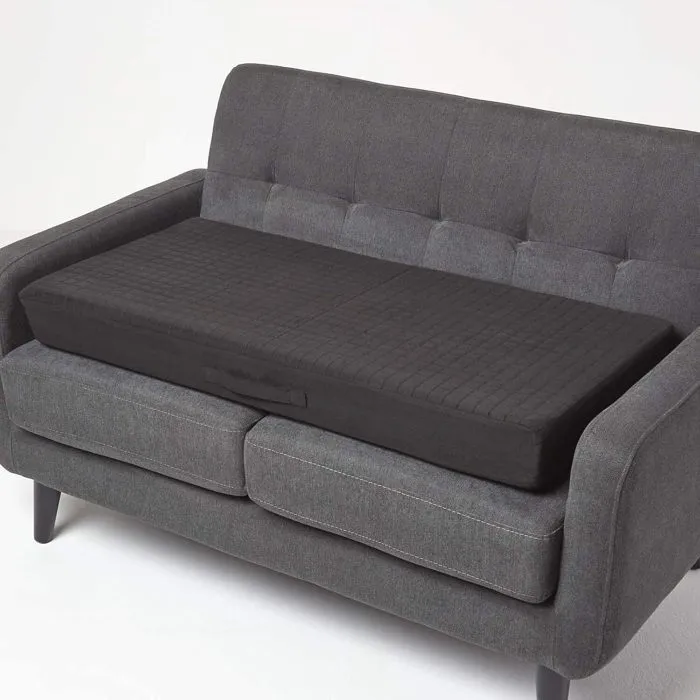 Coussin D'assise Déhoussable Pour Canapé 2 Places En Suédine, Noir - Homescapes