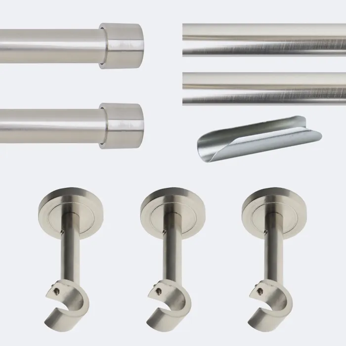 Kit de tringle à rideaux Nickel Mat 300cm Diam.20mm Embout Capuchon - Fixation Mur - Boulet