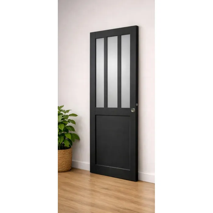 Porte Coulissante Atelier Noir Vitre Depoli H204 X L83 Cm, Coquilles, Tire Doigt Gd Menuiseries