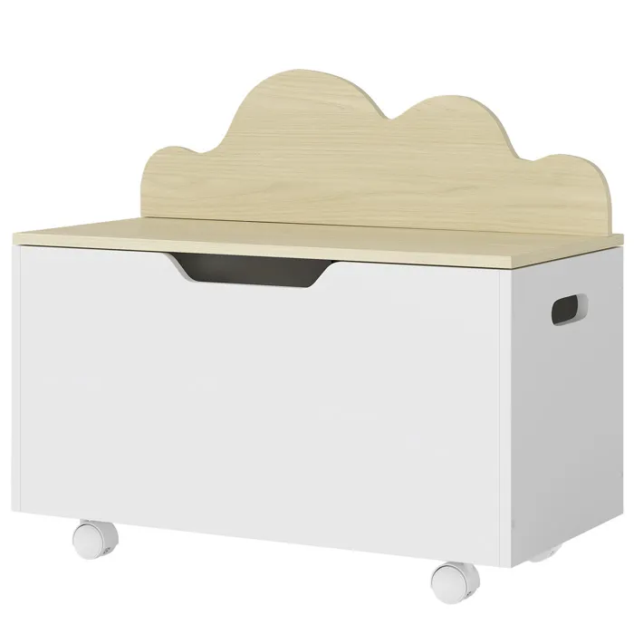 Coffre à jouets bois mobile design nuage dim. 59 x 30 x 53 cm blanc effet bois clair