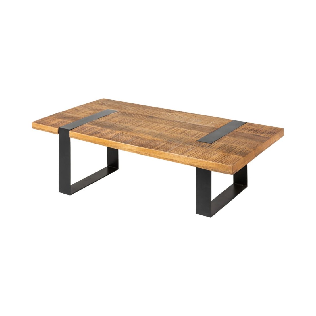 Table Basse Loden 100 Cm Bois Massif De Manguier Et Métal Noir - Design Industriel