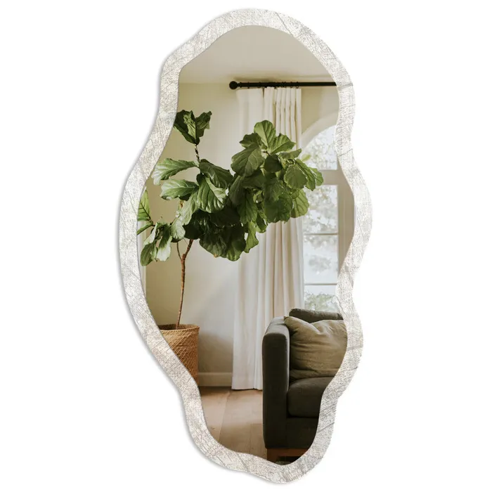 Miroir Mural Décoratif De Forme Irrégulière Gris Pour La Salle De Bain 52x97 Cm