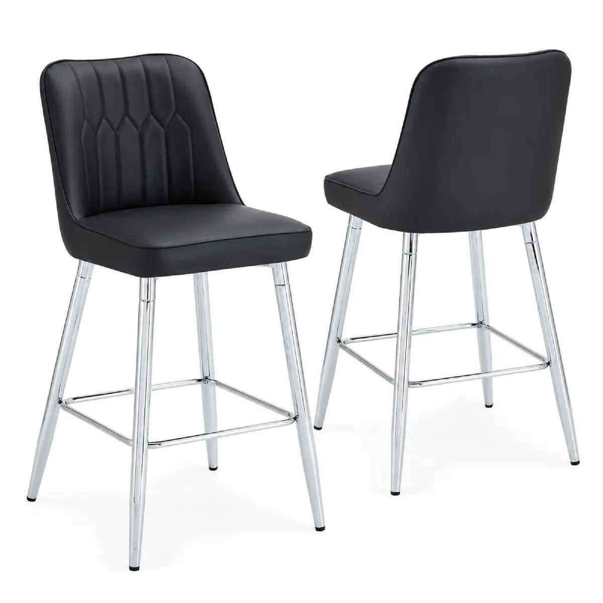 Lot De 2 Tabourets De Bar Avec Cadre En Métal, Repose-pieds, Similicuir Pu Noir