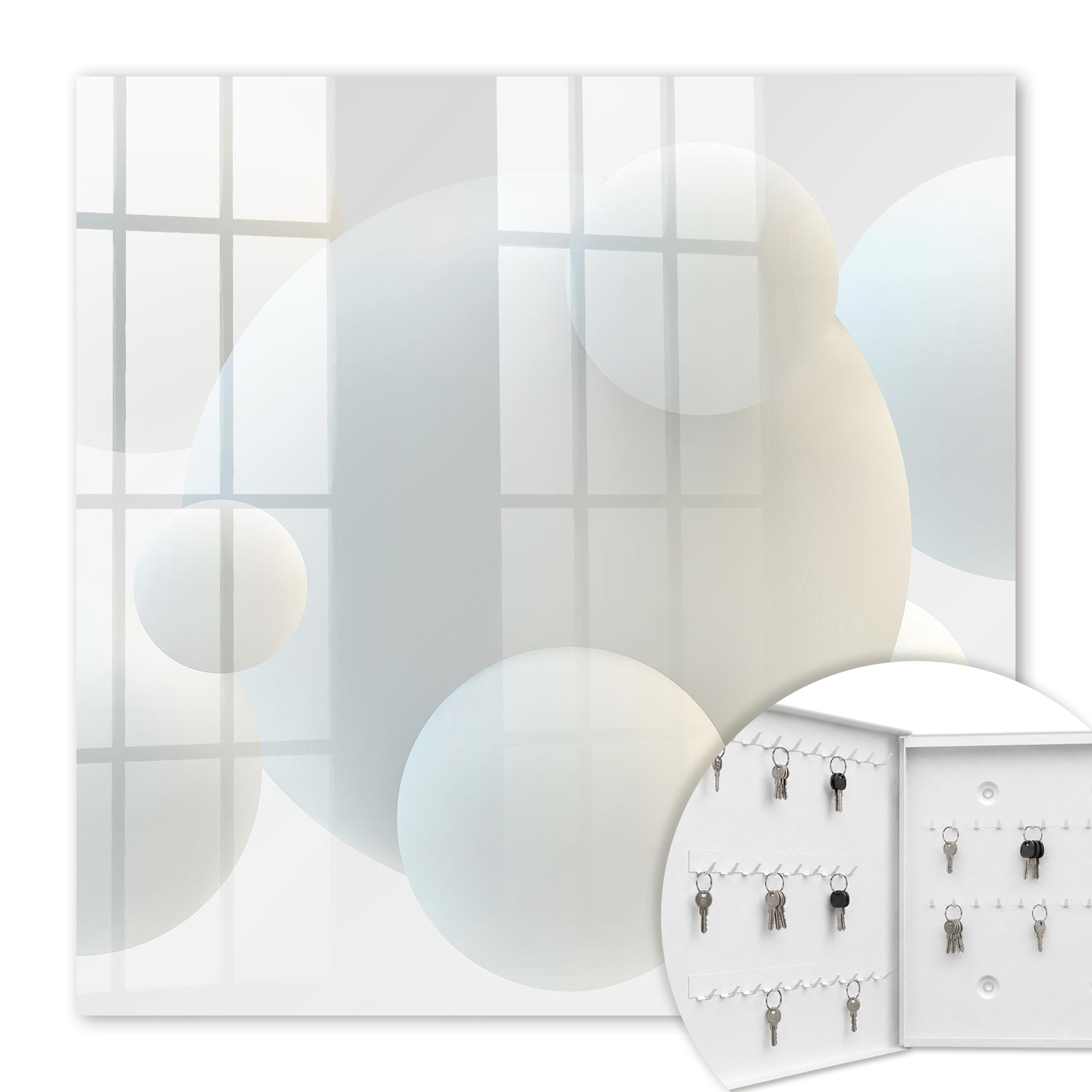 Armoire À Clés - (30 Cm X 30 Cm) - Boîte À Clés Murale - Coffret De Rangement Pour Clés - Couleur Blanche - Ouverture Vers La Gauche - Pour Maison Et Bureau - Boules Délicates