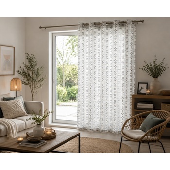 1 Rideau A Oeillet 140x240 Cm Geometrique Letiko Blanc