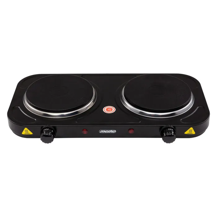 Mesko Cuisinière à Deux brûleurs Noir - 2000W - Contrôle de la température du thermostat