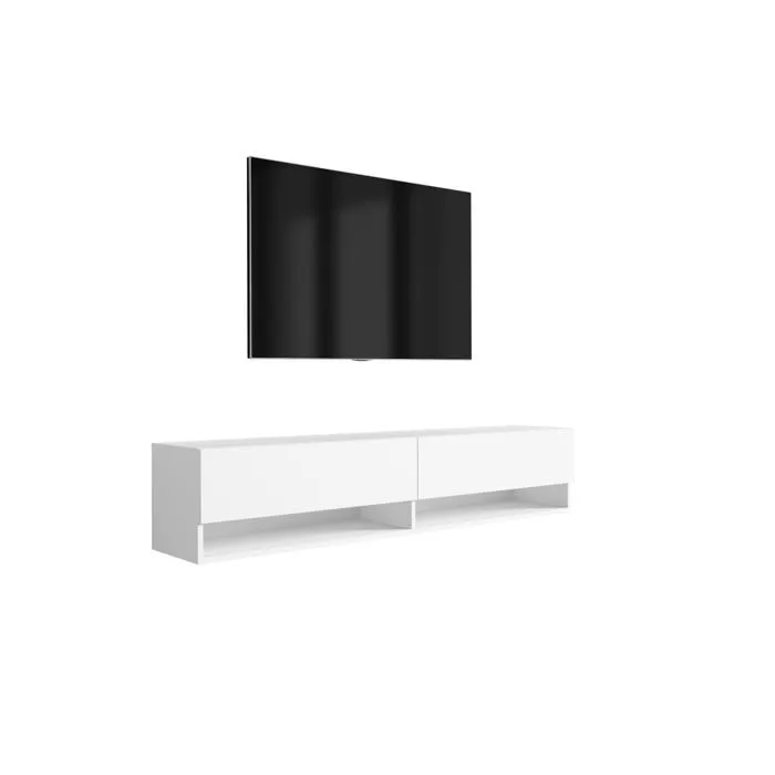 Meuble TV 170 cm Blanc Mat, 170 x 32 x 34 cm