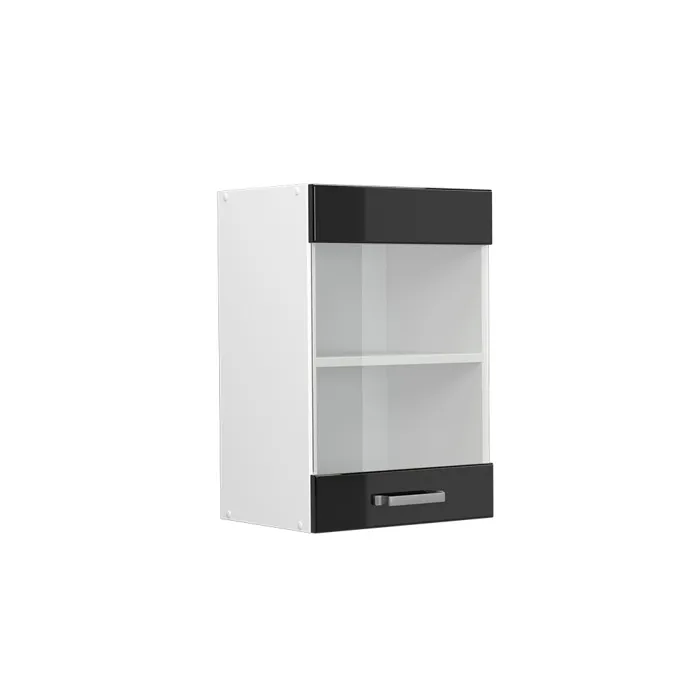 Vicco Meuble de cuisine haut vitré Noir Haute brillance 40cm