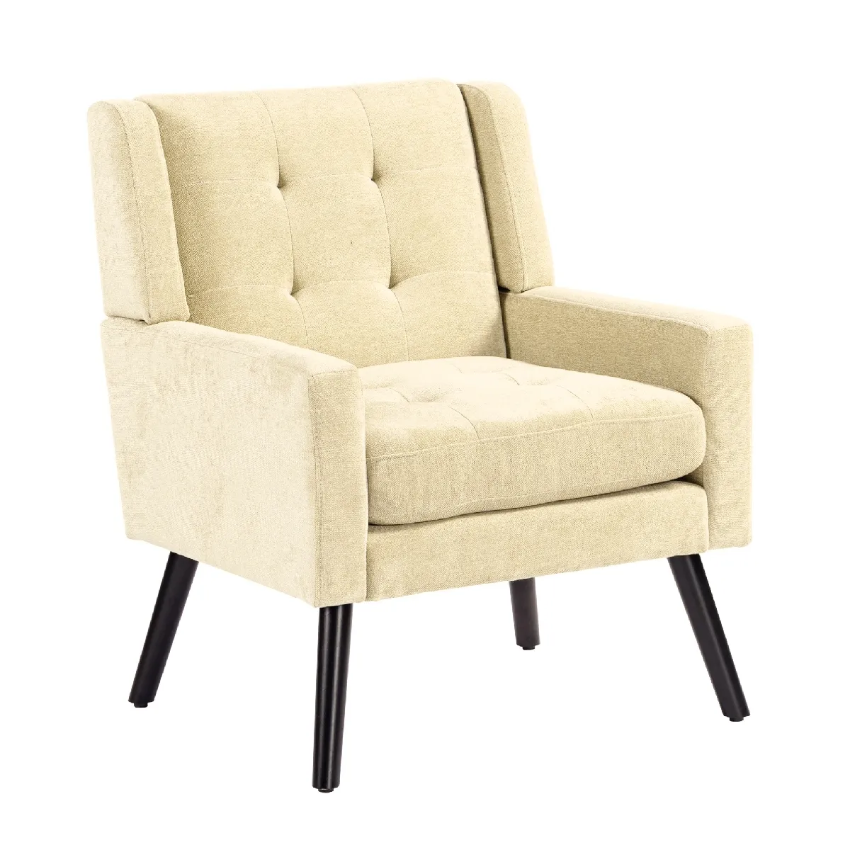 Fauteuil rembourré en lin beige avec capitonnage pieds en Bois capacité 130 kg
