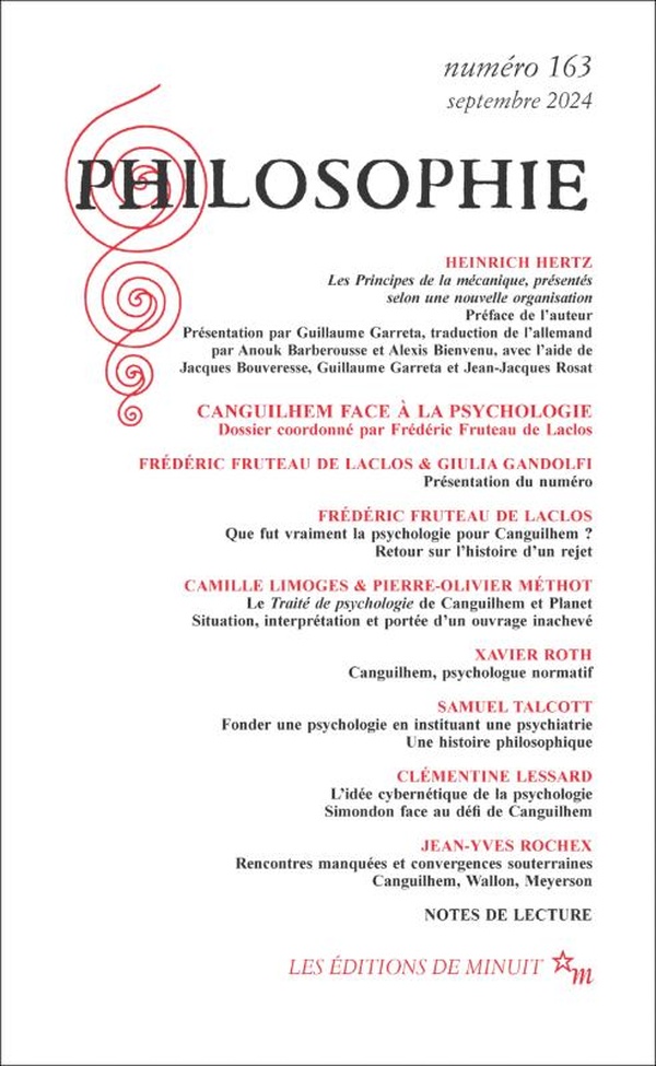 Philosophie 163 Dossier Canguilhem face à la psychologie - septmebre 2024