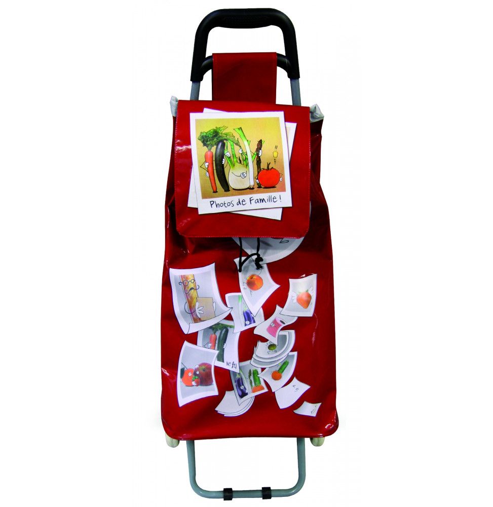 Ac-deco - Chariot De Courses Rouge 100% Pvc - Grand Compartiment 61x30x20cm - Roues Pleines En Caoutchouc - Manche Ergonomique