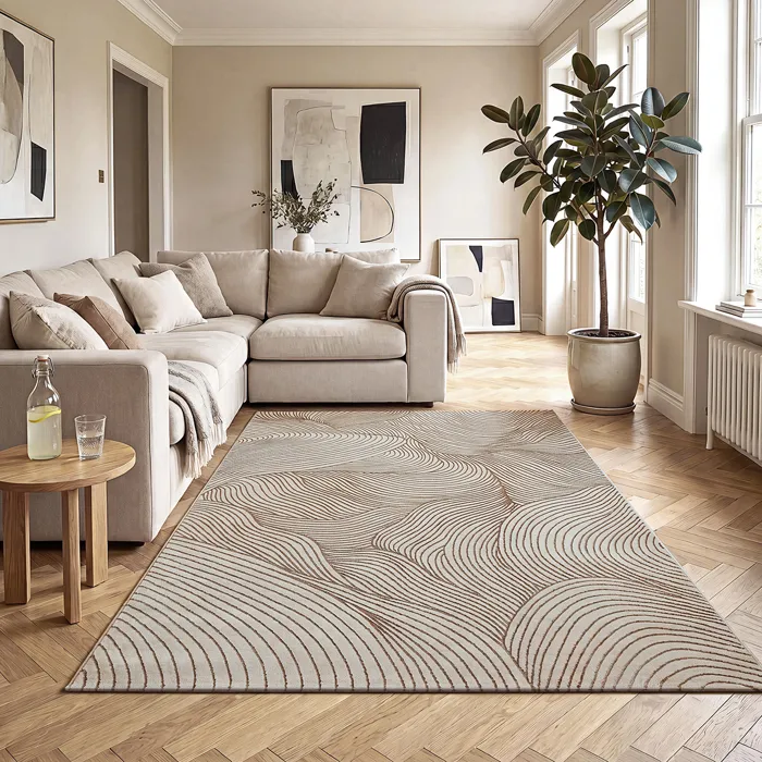 Tapis salon moderne élégant, beige, 240 x 340 cm