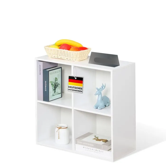 Bibliothèque 4 Compartiments, Étagère, Meuble De Rangement Blanc, 59,6 X 29 X 59,8 Cm