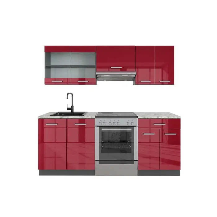 Vicco Cuisine Bordeaux haute brillance/anthracite 200cm, PT Marbre