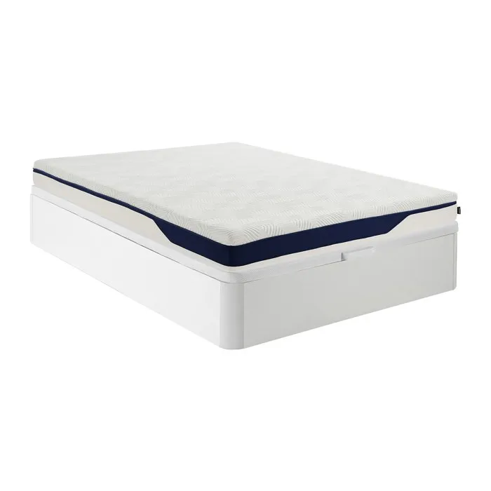 Ensemble 140 x 190 cm sommier coffre blanc + matelas mousse HD 7 zones et gel à mémoire de forme déhoussable ép.22cm - FAGANI de