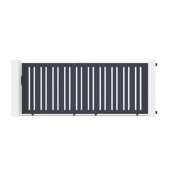 Portail coulissant 3,5x1,4m VEYMONT + 2 poteaux EIFEL H.166cm Gris