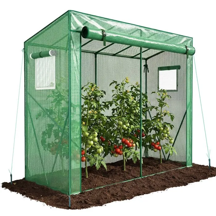 Vounot Serre De Jardin Serre Tomates Avec Porte Et Fenetres Moustiquaire Bache Pe Renforcee 135g/m2 200x77x170cm Vert